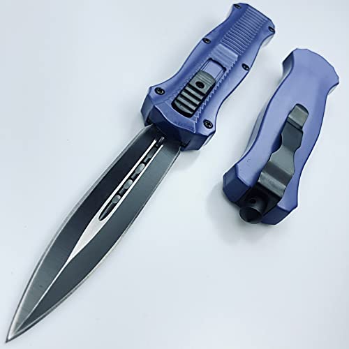 TACZEBRA Dual Edge Blade Outdoor EDC Camping Knife Double Action Knives(Blue Aluminum Alloy Handle)