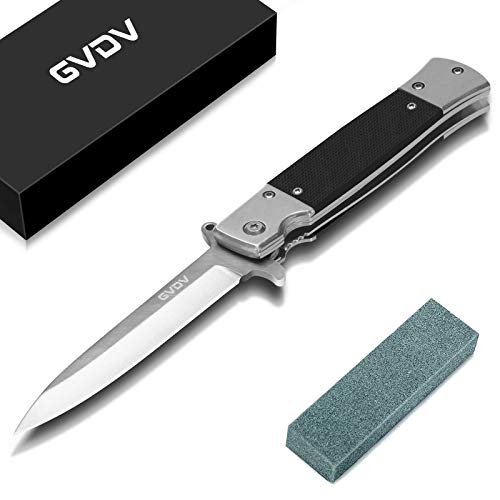 GVDV Pocket Folding Knife with G10 Handle, 7Cr17 Stainless Steel Speedsafe Assisted Opening EDC...