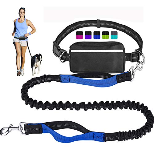Hands Free Dog Leash for Running Walking Training Hiking, Dual-Handle Reflective Bungee, Poop Bag...