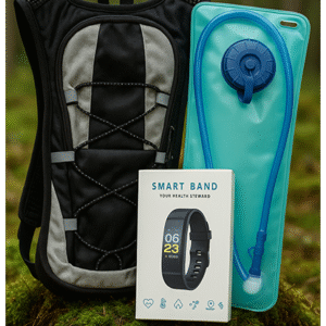 hydration bag and smartwatch